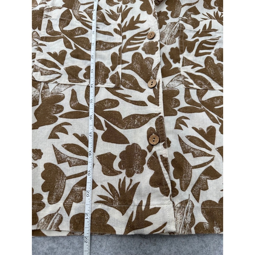 Carve Designs Linen Button-up Shirt Brown Floral Short Sleeve Size Medium‎ Boxy - Picture 8 of 10